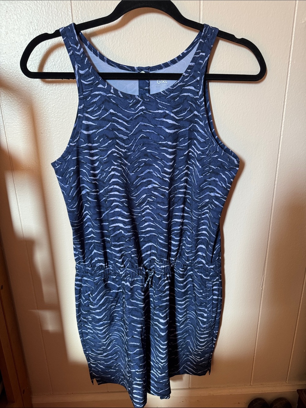 ATHLETA GIRL On the Go Romper in Animal Wave Navy Blue Print Size XS/6 MSRP $59